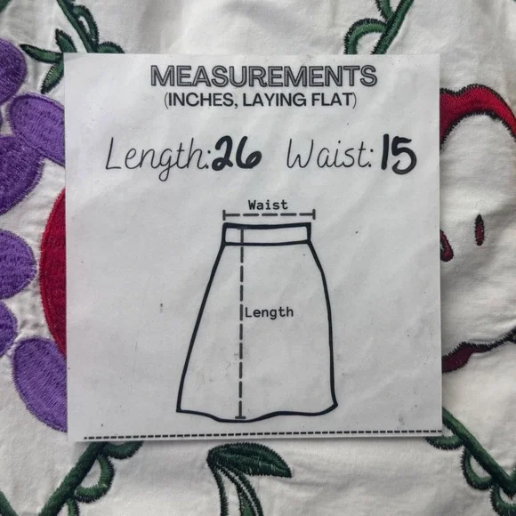 Vintage Skirt Medium Fruit Embroidered White Cotton Midi Cherry Tassles *Read - Picture 11 of 11